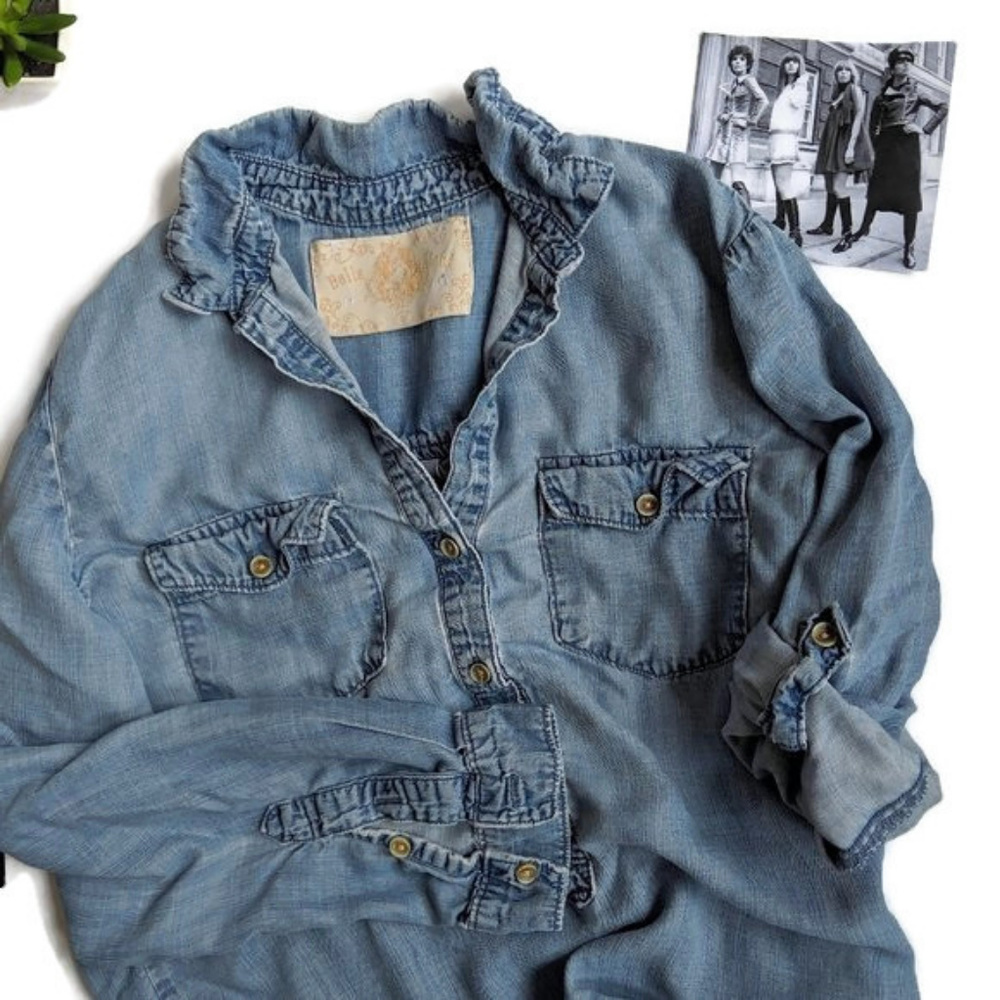 Bella Dahl Chambray Long Sleeve Half Button Top
